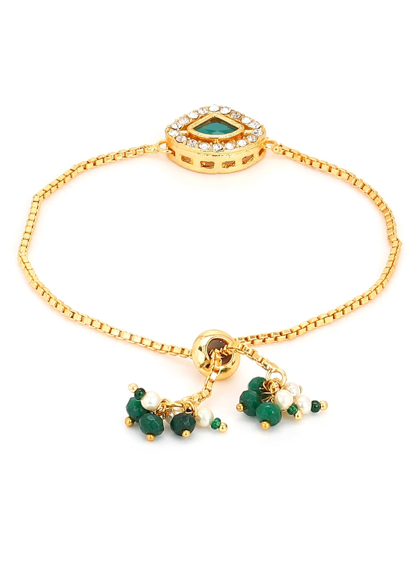 Women's Gold-Polished Green Brass Charm Bracelet - Ruby Raang