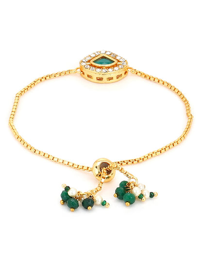Women's Gold-Polished Green Brass Charm Bracelet - Ruby Raang