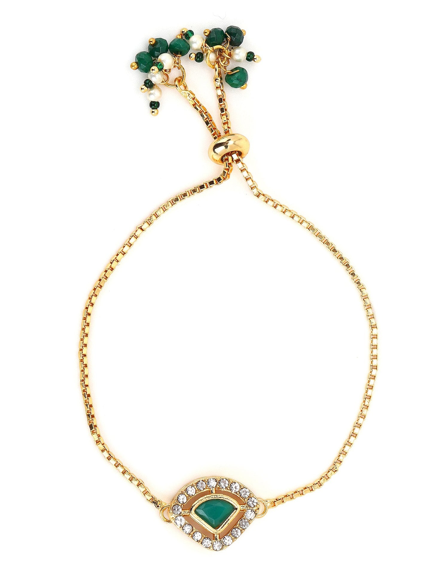 Women's Gold-Polished Green Brass Charm Bracelet - Ruby Raang
