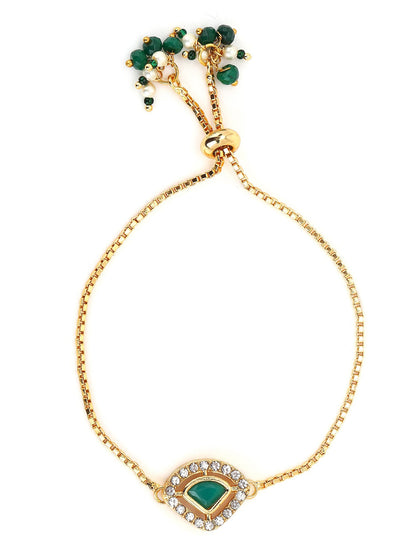 Women's Gold-Polished Green Brass Charm Bracelet - Ruby Raang