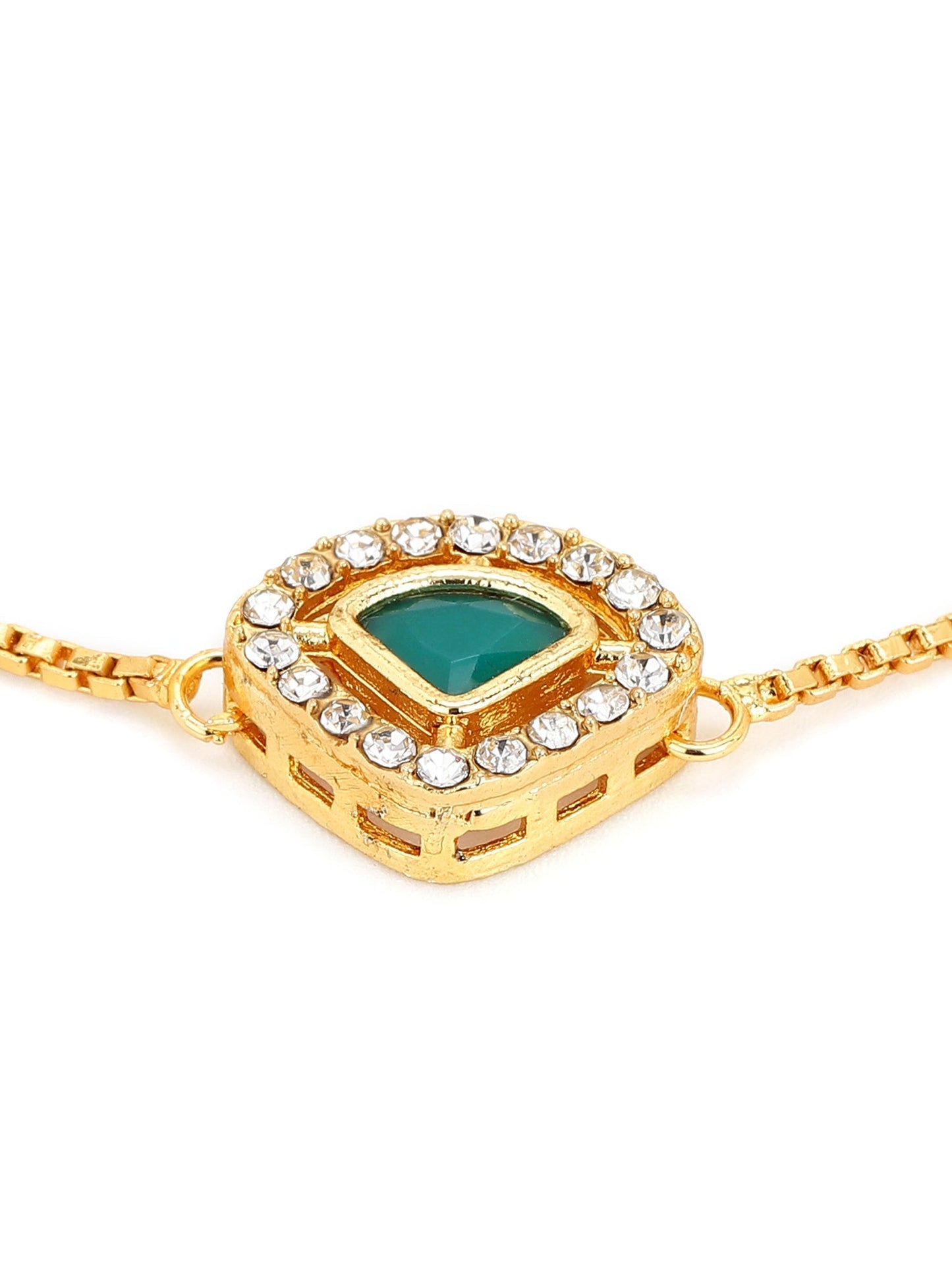 Women's Gold-Polished Green Brass Charm Bracelet - Ruby Raang