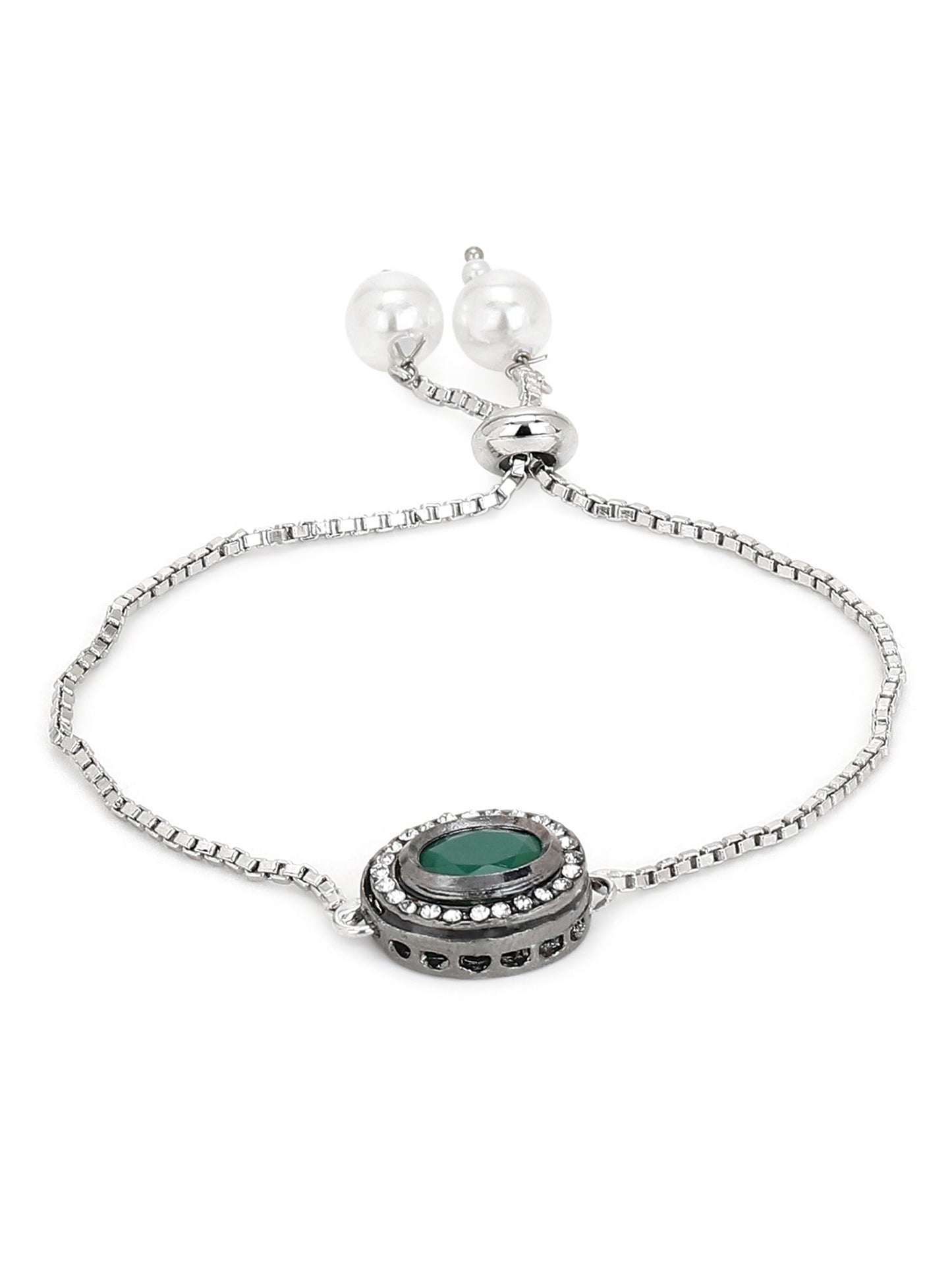 Women's Green Silver-Plated Brass Charm Bracelet - Ruby Raang