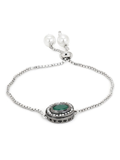 Women's Green Silver-Plated Brass Charm Bracelet - Ruby Raang