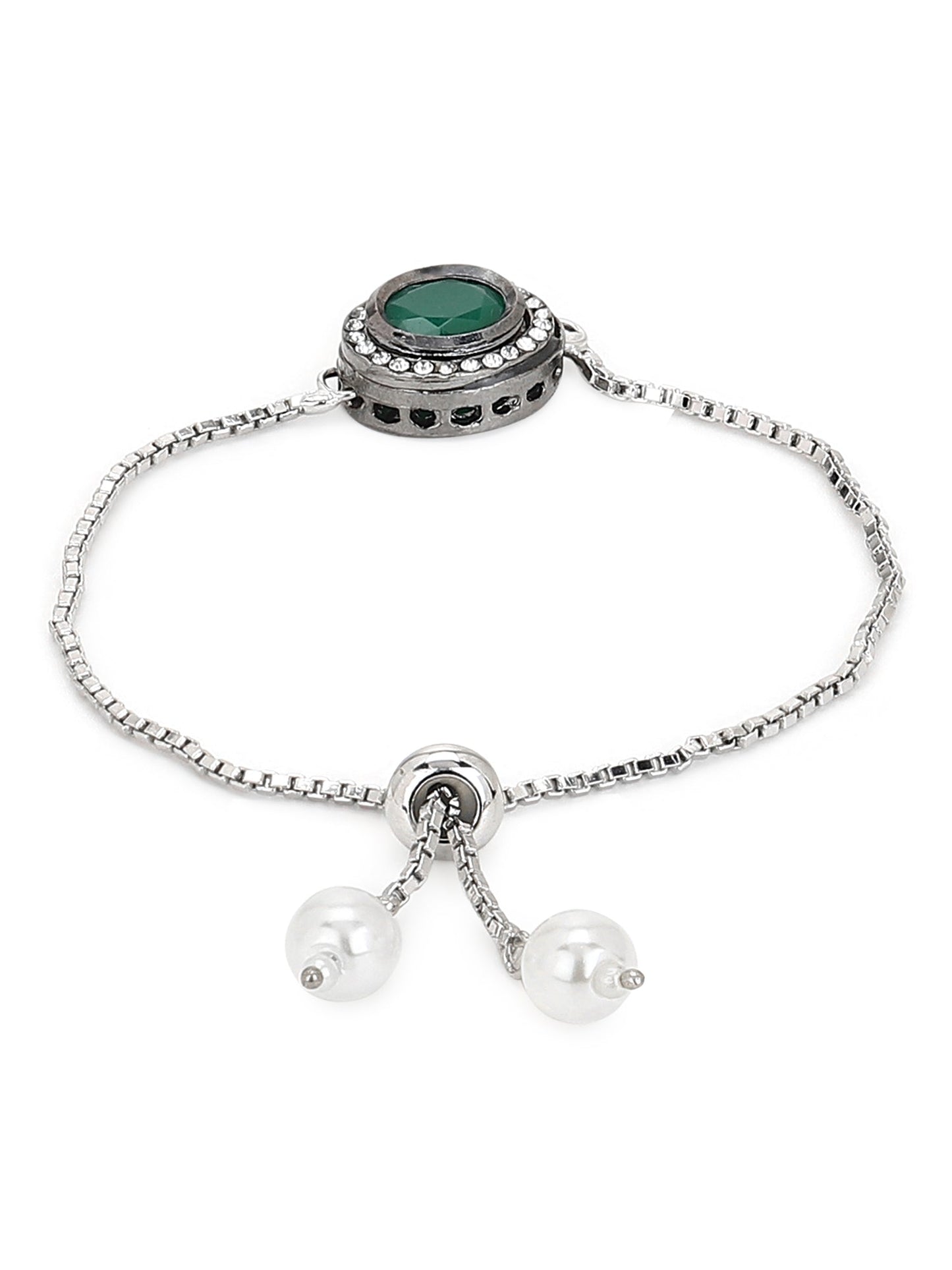 Women's Green Silver-Plated Brass Charm Bracelet - Ruby Raang