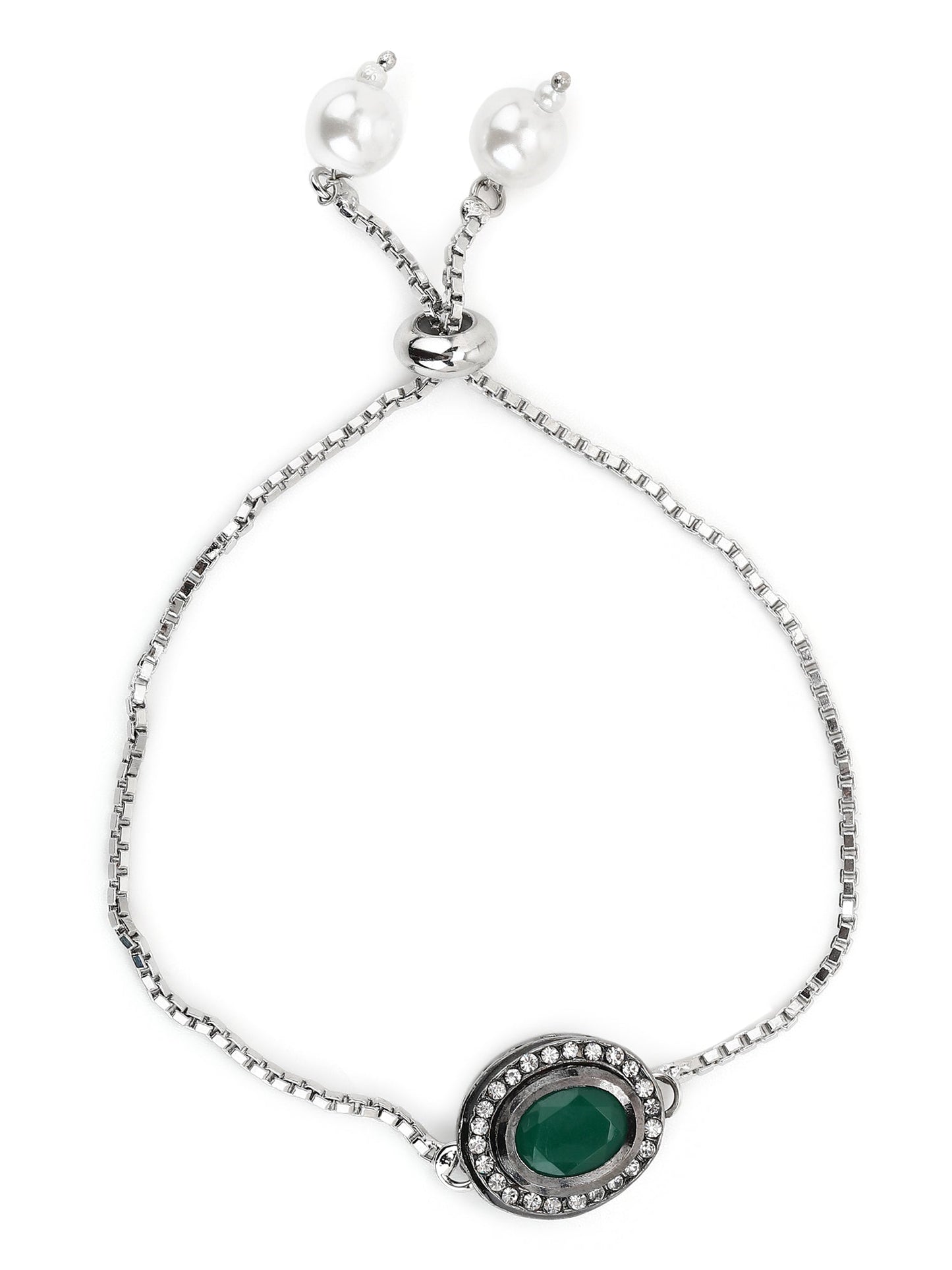 Women's Green Silver-Plated Brass Charm Bracelet - Ruby Raang