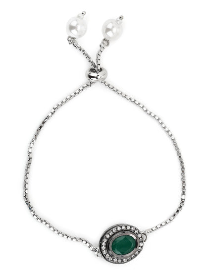 Women's Green Silver-Plated Brass Charm Bracelet - Ruby Raang