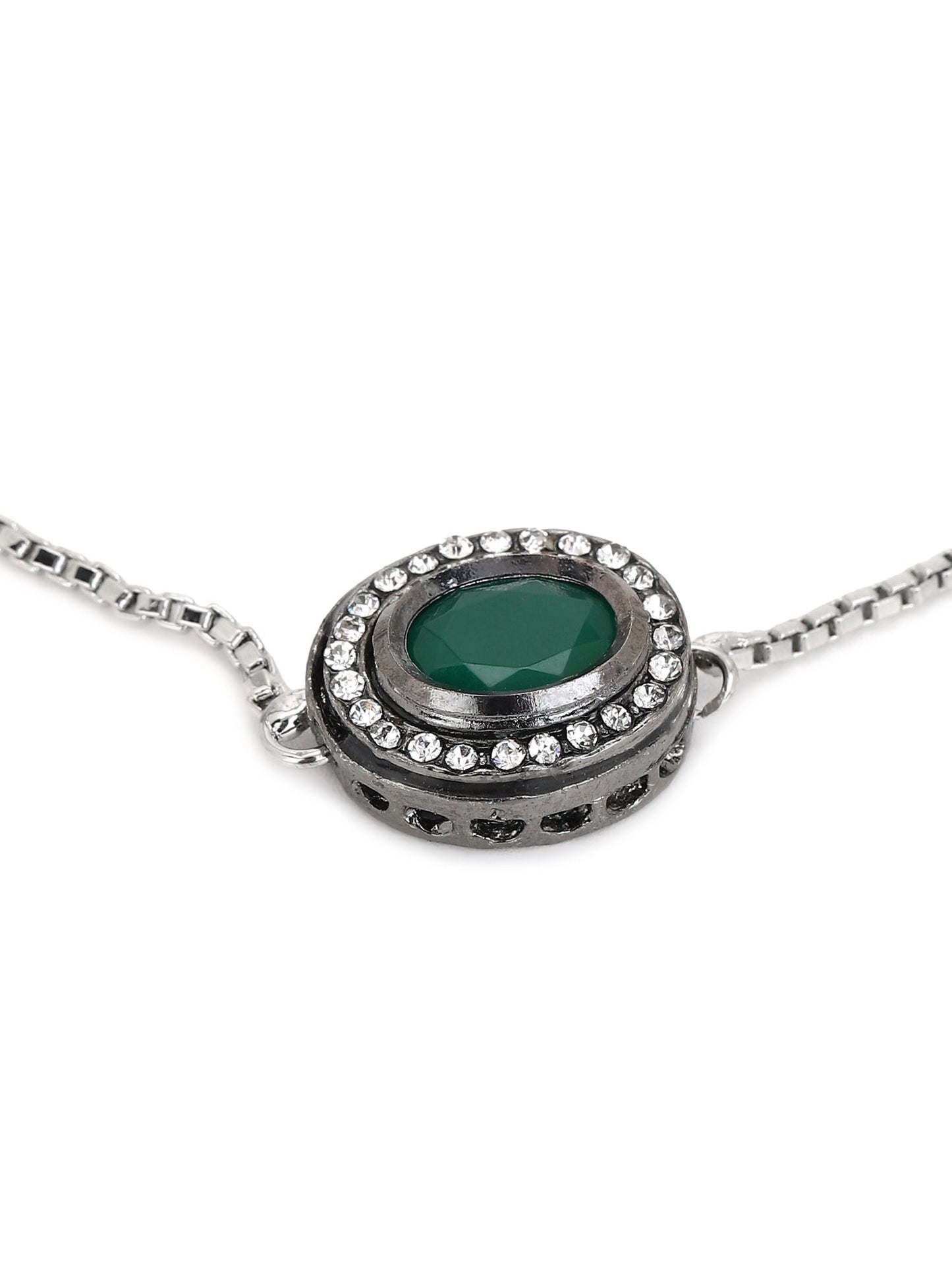 Women's Green Silver-Plated Brass Charm Bracelet - Ruby Raang