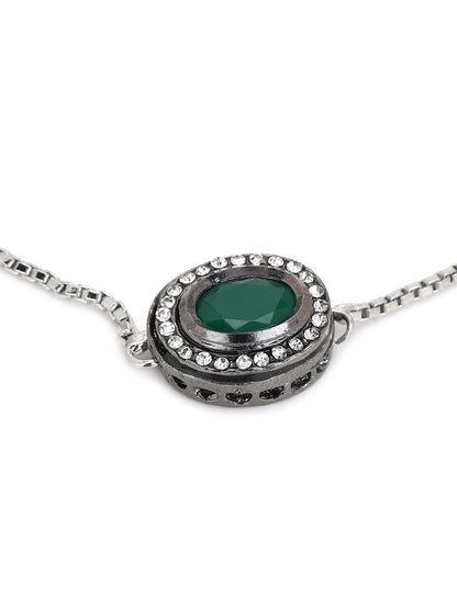 Women's Green Silver-Plated Brass Charm Bracelet - Ruby Raang