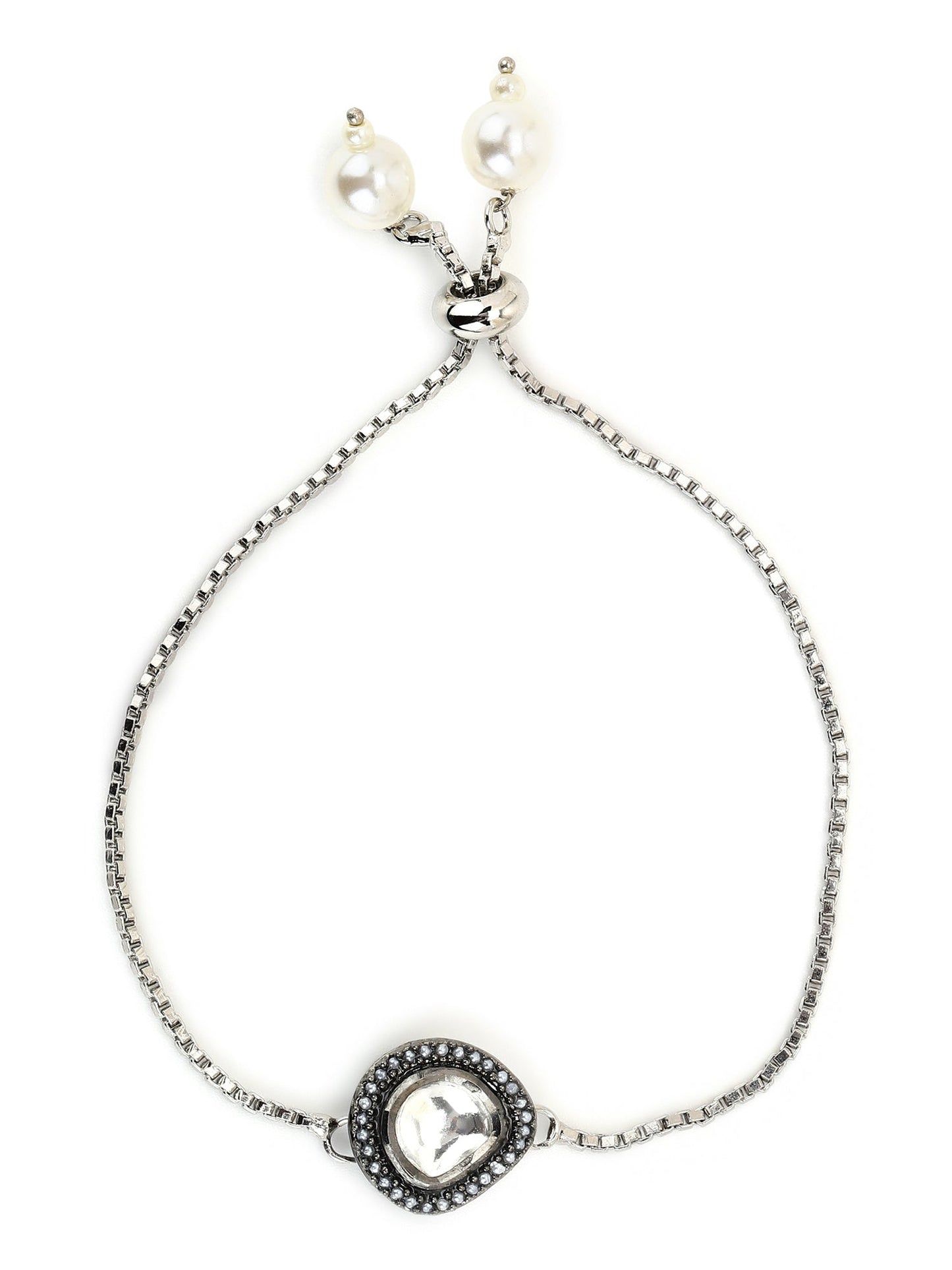 Women's Silver-Toned Brass Handcrafted Silver-Plated Charm Bracelet - Ruby Raang