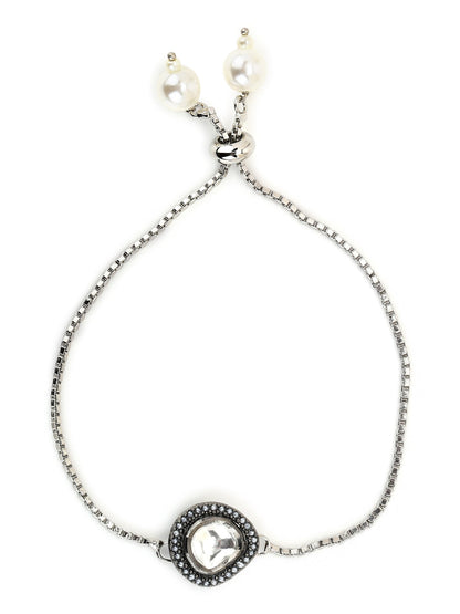 Women's Silver-Toned Brass Handcrafted Silver-Plated Charm Bracelet - Ruby Raang