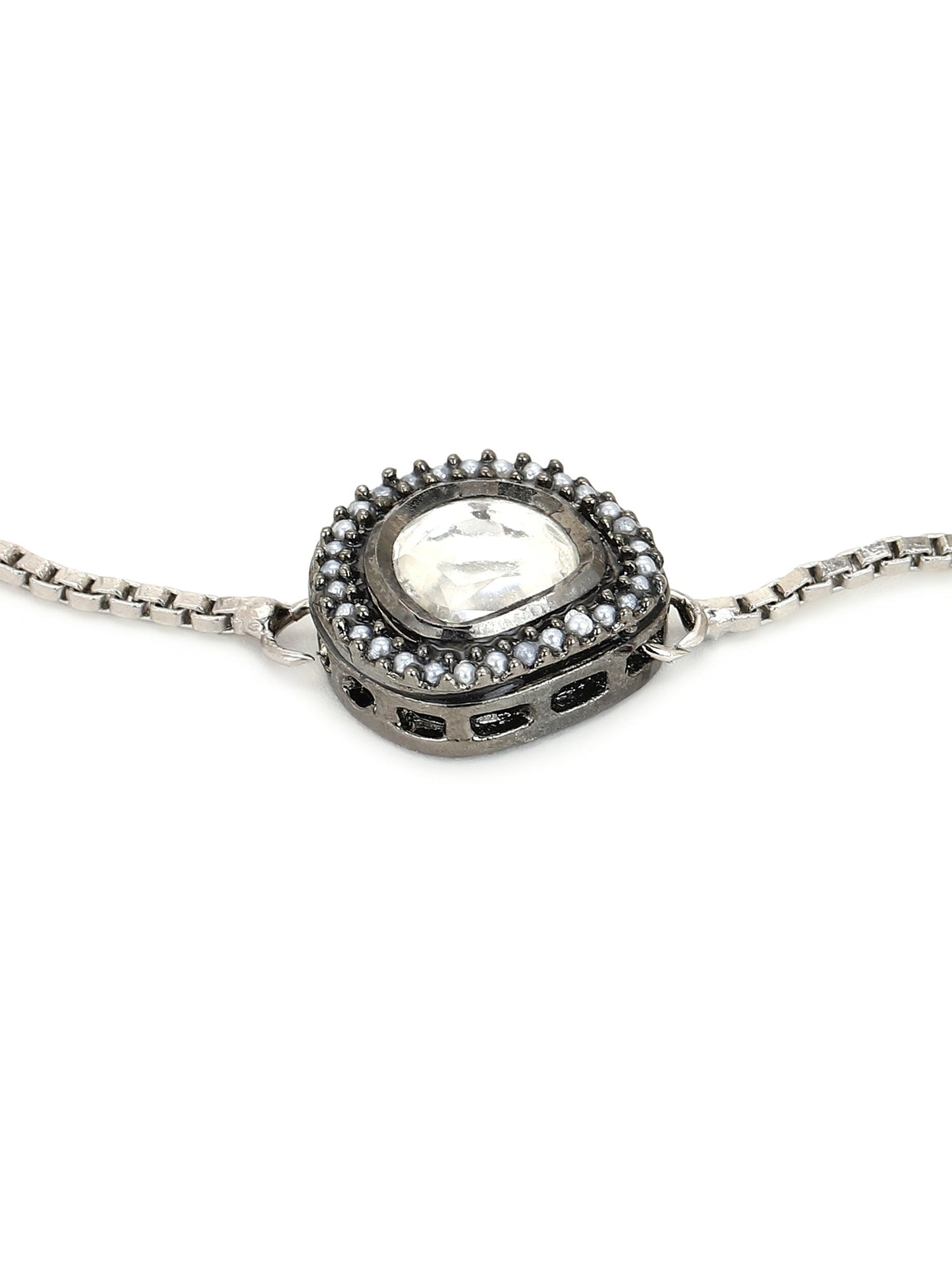 Women's Silver-Toned Brass Handcrafted Silver-Plated Charm Bracelet - Ruby Raang