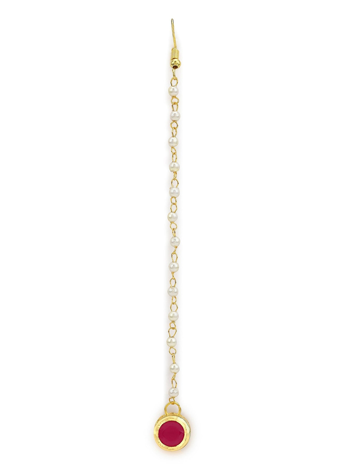 Gold-Polished Maroon Kundan Studded Maang Tikka - Ruby Raang