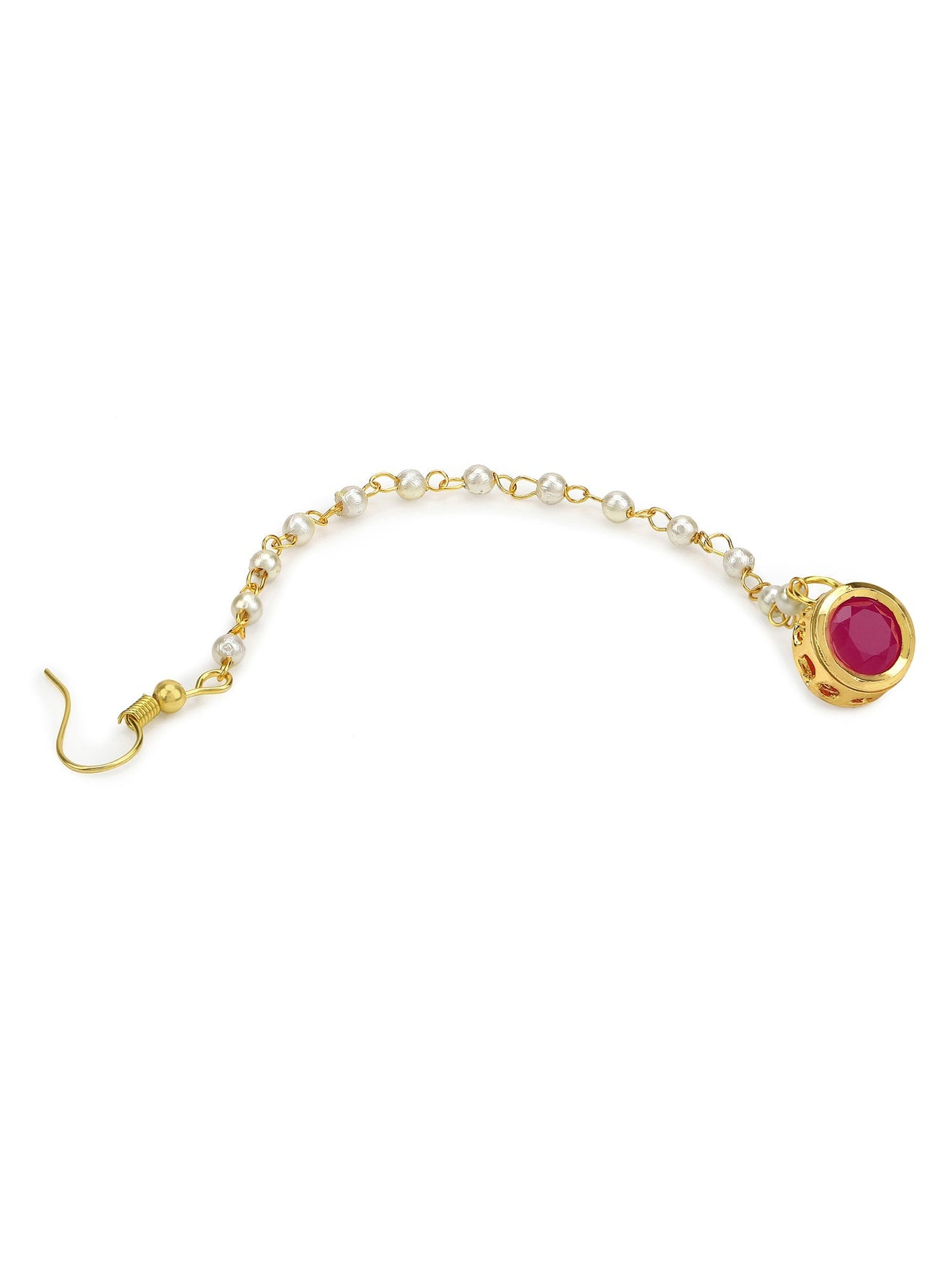 Gold-Polished Maroon Kundan Studded Maang Tikka - Ruby Raang
