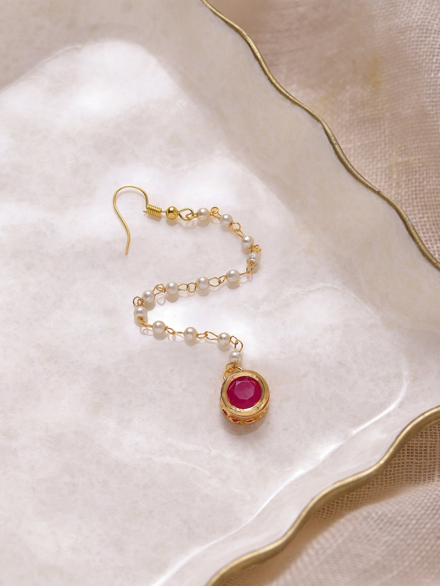 Gold-Polished Maroon Kundan Studded Maang Tikka - Ruby Raang