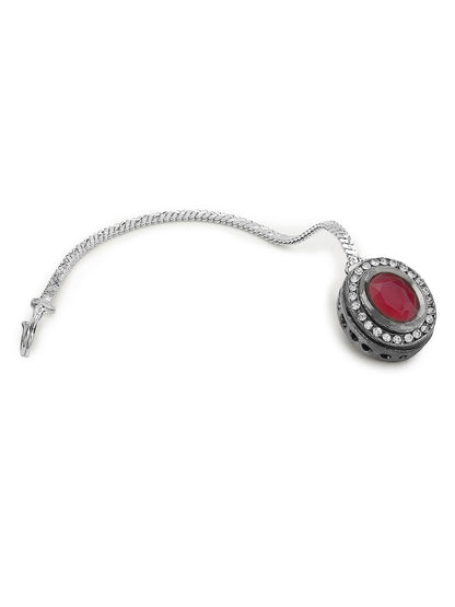 Gold-Polished Maroon White Kundan Stone -Studded Maang Tikka - Ruby Raang