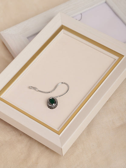 Silver-Plated Green Kundan Stone-Studded Maang Tikka - Ruby Raang