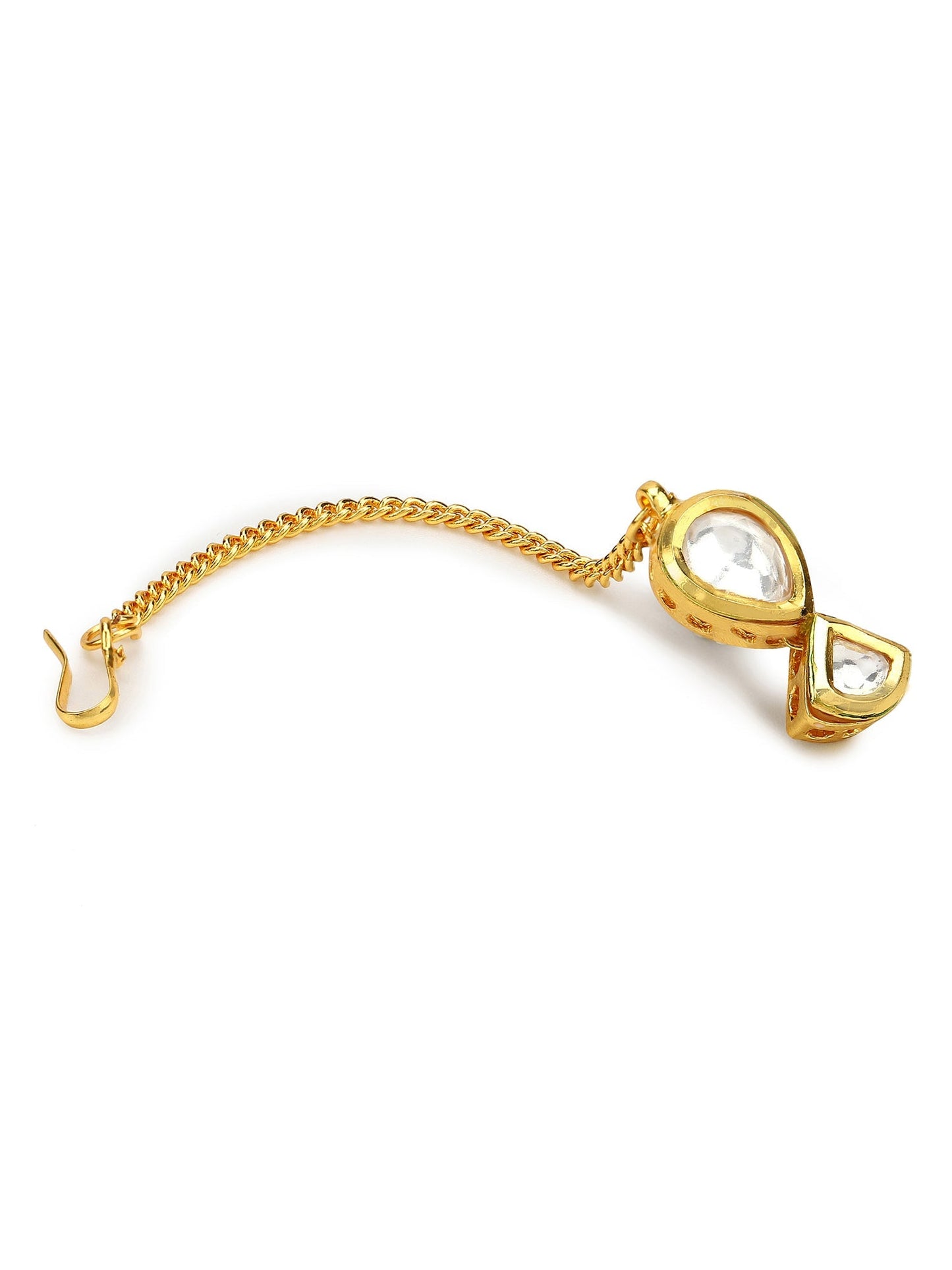 Gold-Polished White Kundan-Studded Maang Tikka - Ruby Raang