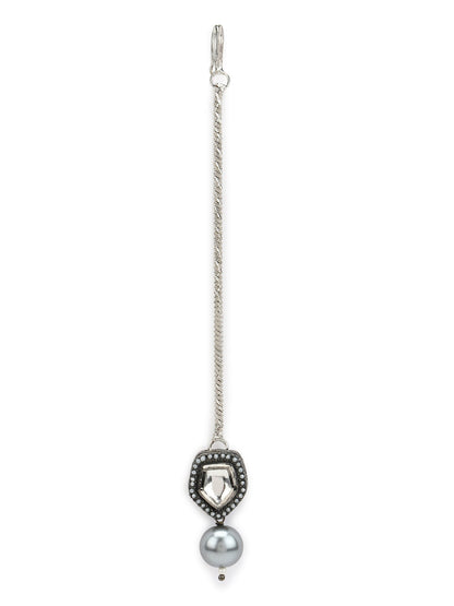 Women's Silver-Plated White Kundan Studded Maangtikka - Ruby Raang