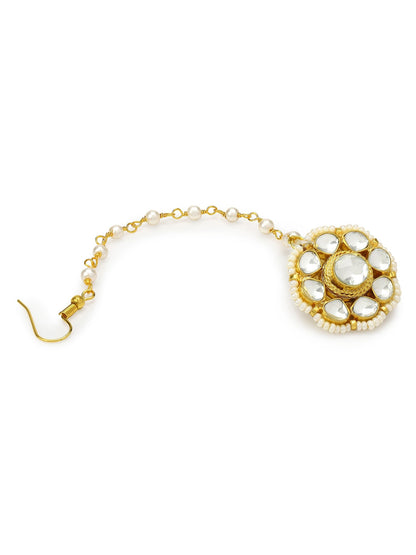 Gold-Polished white Maang Tikka - Ruby Raang