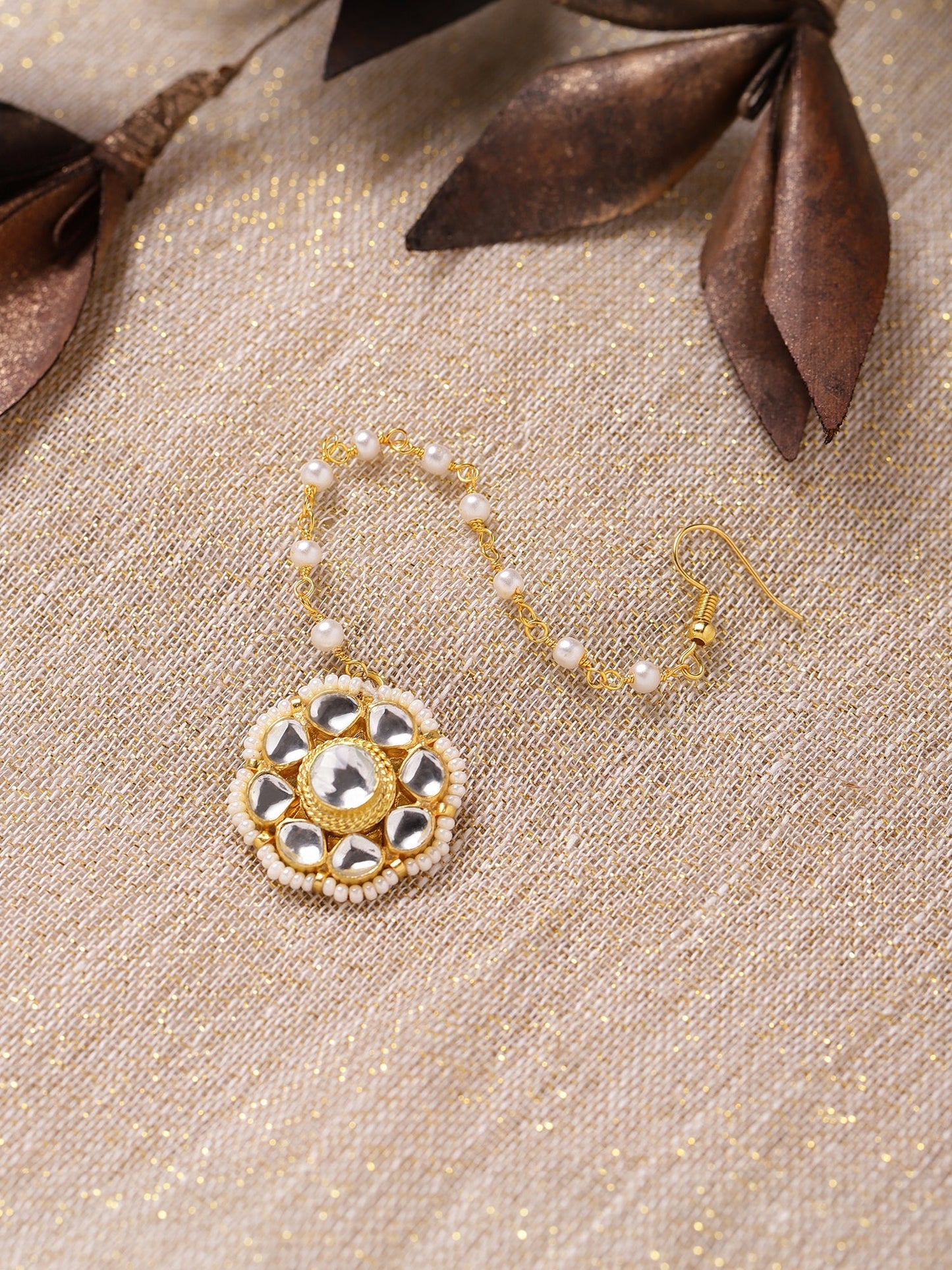 Gold-Polished white Maang Tikka - Ruby Raang