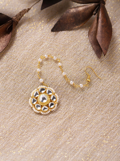 Gold-Polished white Maang Tikka - Ruby Raang