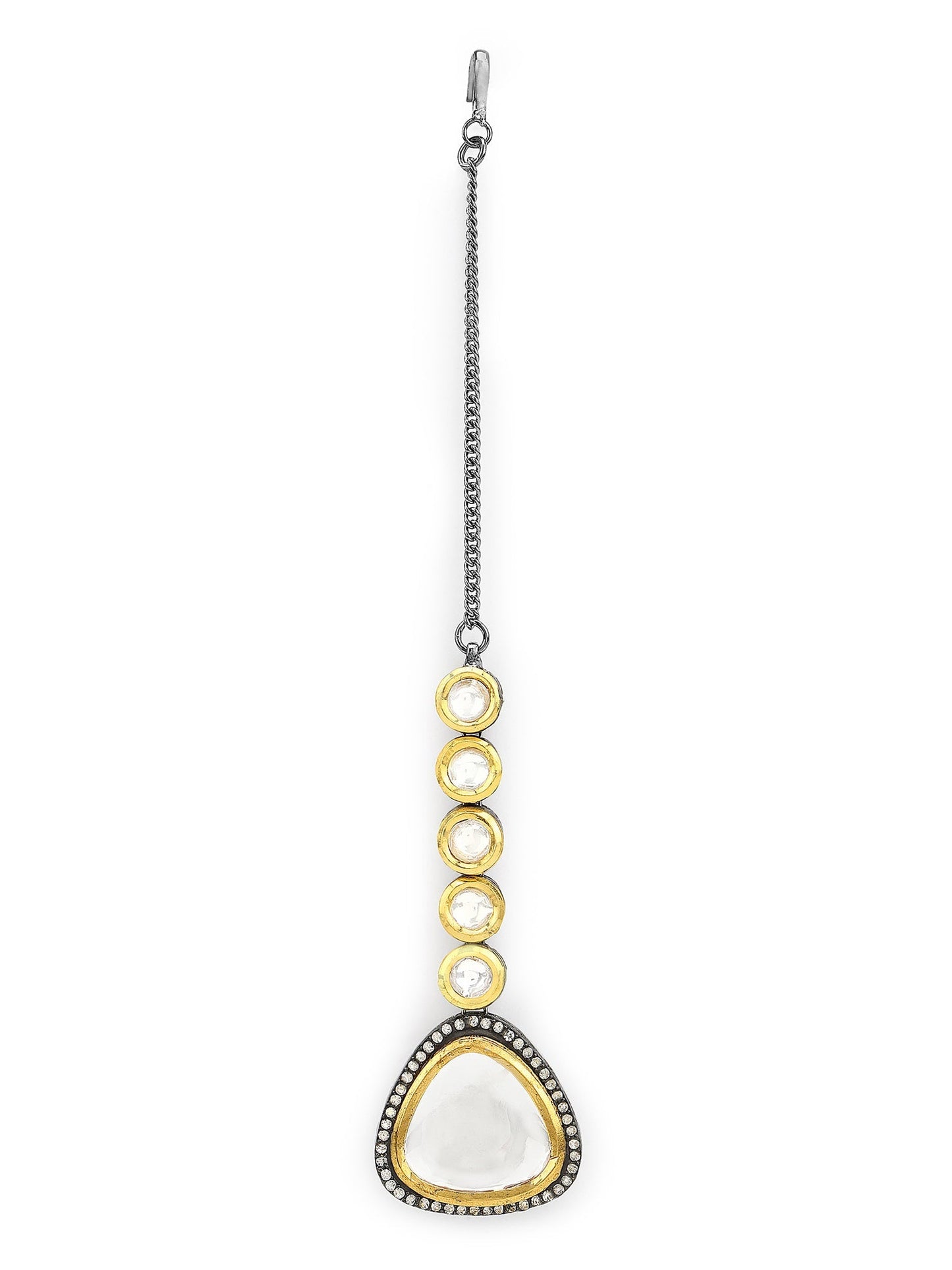 Silver-Plated Kundan Maang Tikka - Ruby Raang