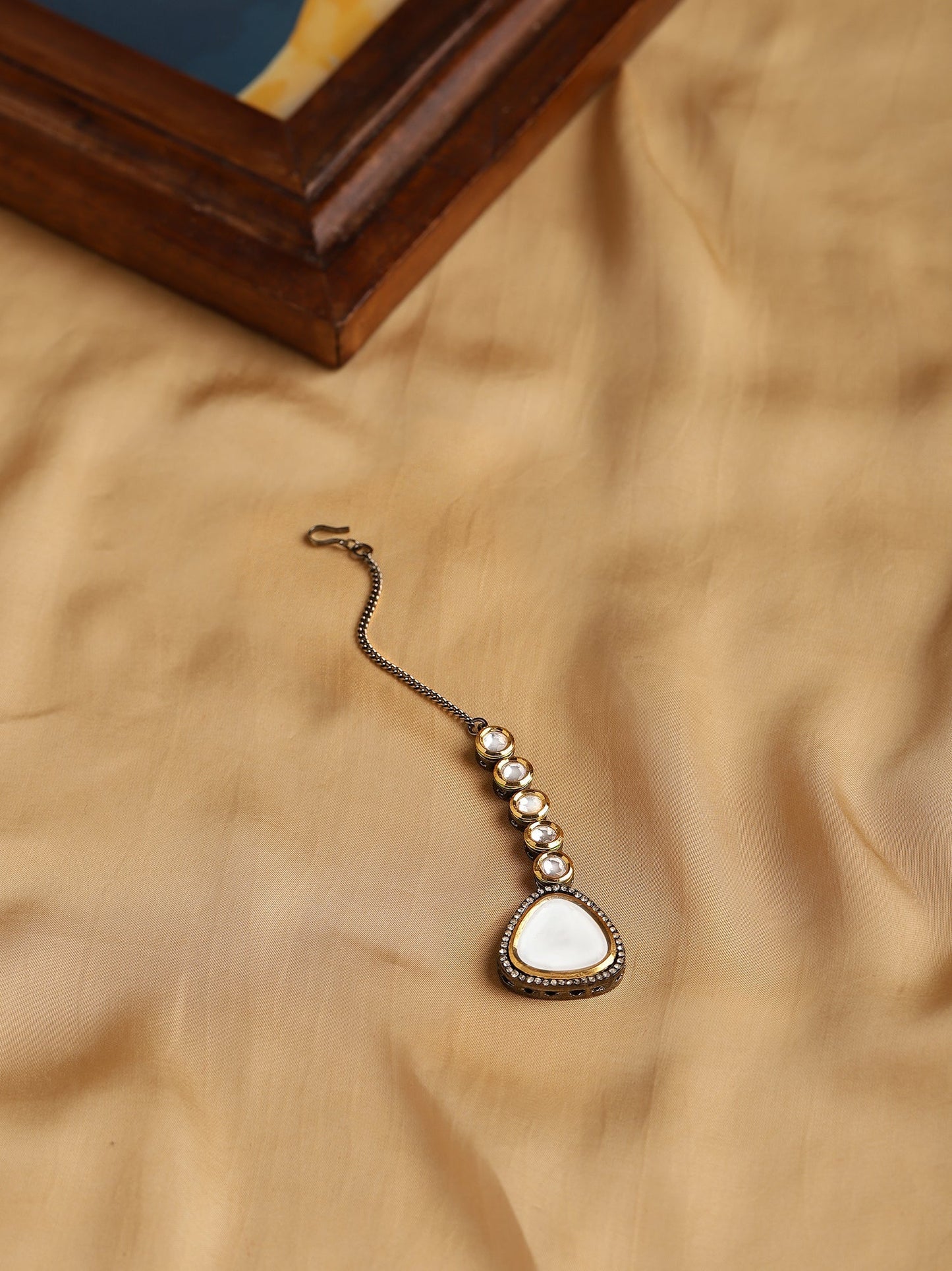 Silver-Plated Kundan Maang Tikka - Ruby Raang