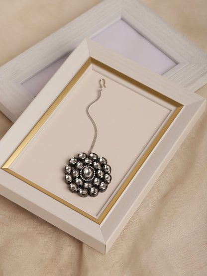 Silver-Plated White Kundan-Studded Maang Tikka - Ruby Raang