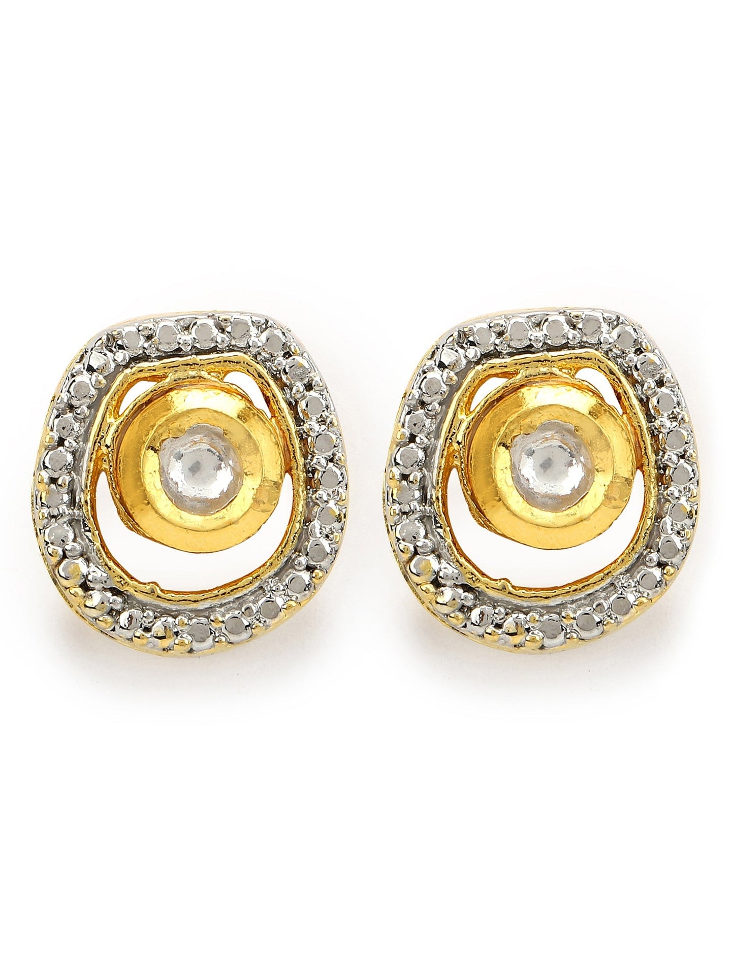 Gold-Polished White Kundan Studded Circular Studs Earrings - Ruby Raang
