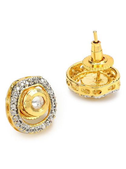 Gold-Polished White Kundan Studded Circular Studs Earrings - Ruby Raang