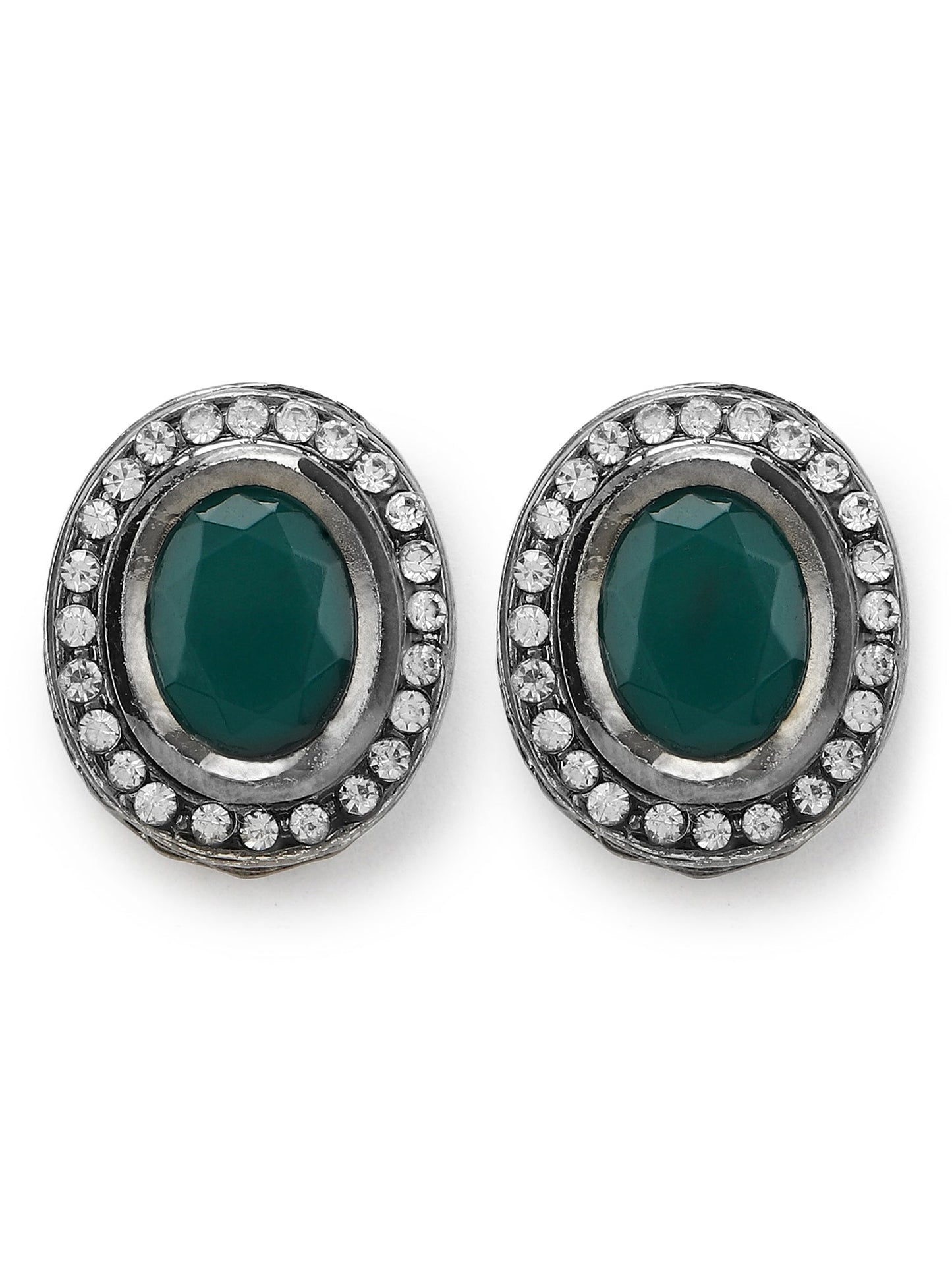 Silver-Plated Oval Kundan Studded Studs Earrings - Ruby Raang