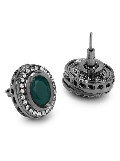 Silver-Plated Oval Kundan Studded Studs Earrings - Ruby Raang