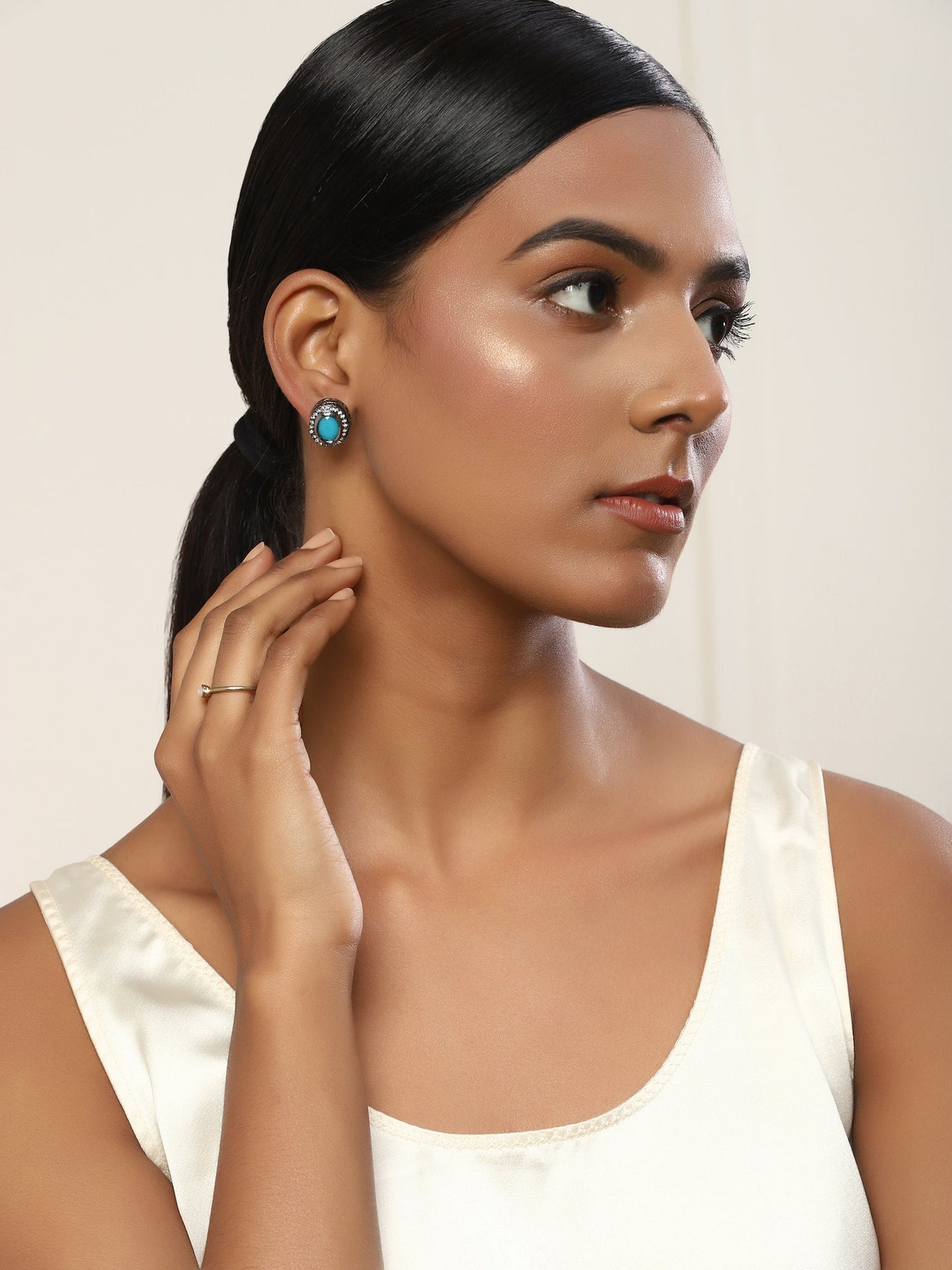 Blue Circular Studs Earrings - Ruby Raang
