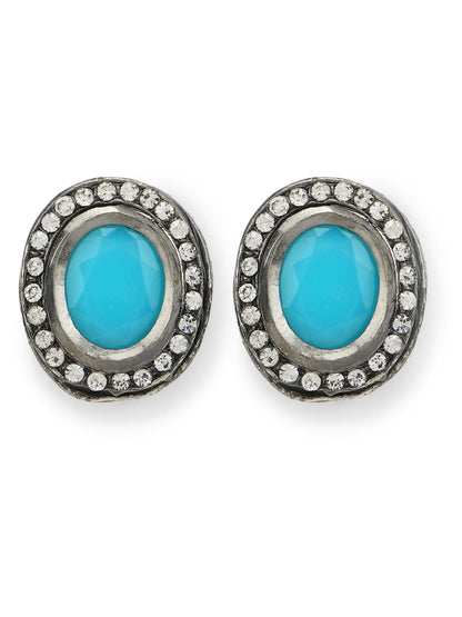Blue Circular Studs Earrings - Ruby Raang