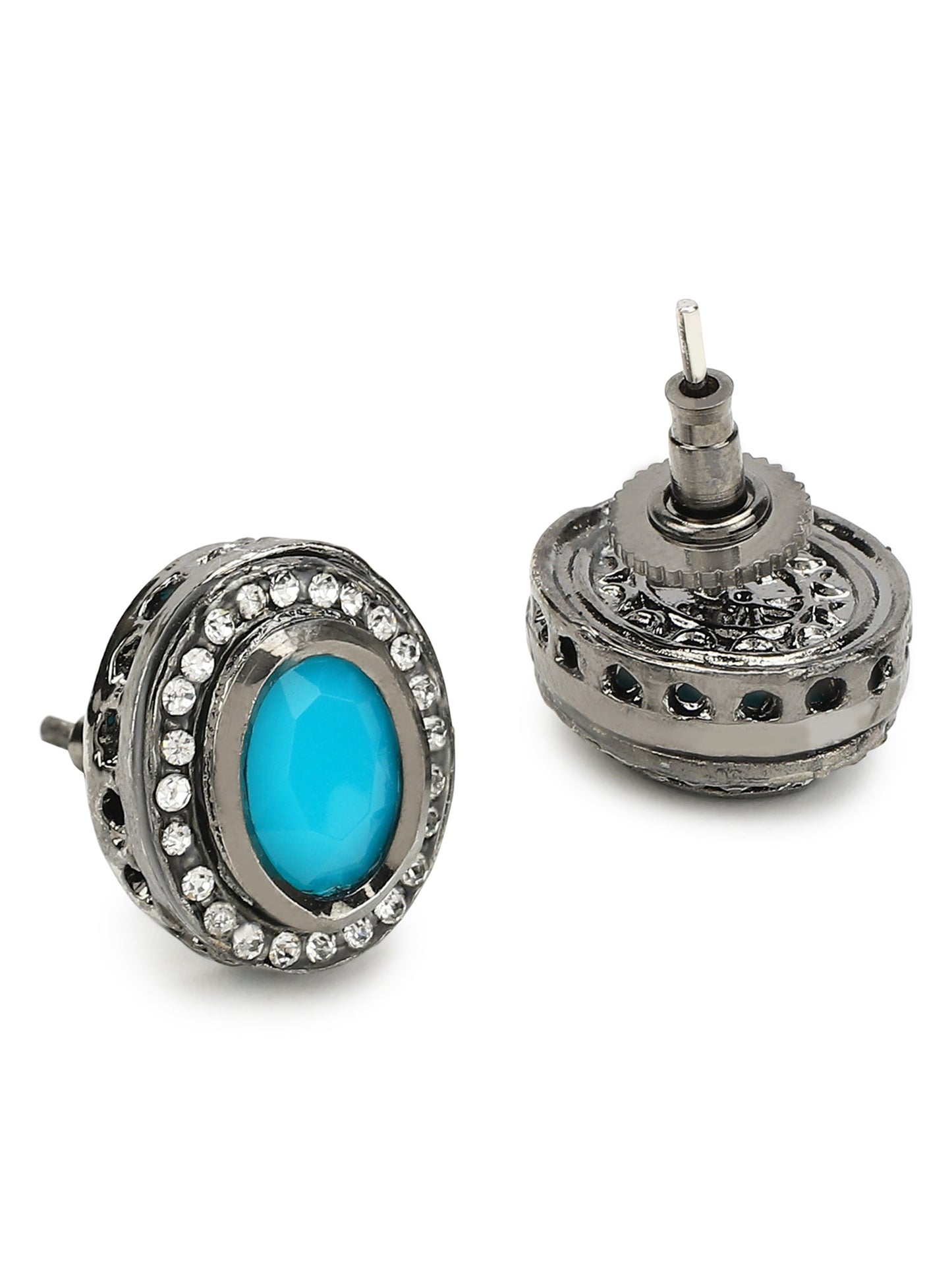 Blue Circular Studs Earrings - Ruby Raang