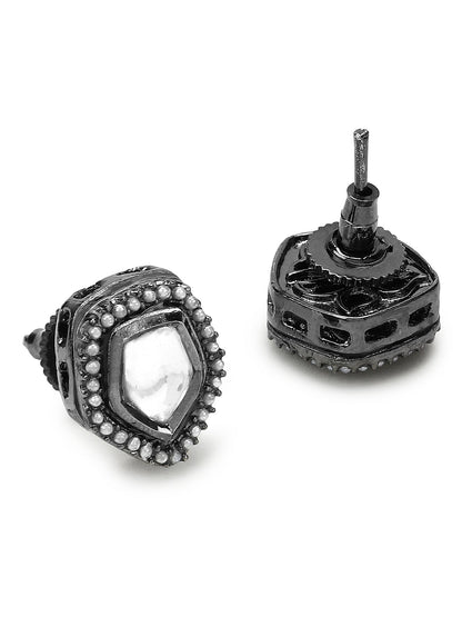 Silver-Plated Geometric Kundan Studs Earrings - Ruby Raang