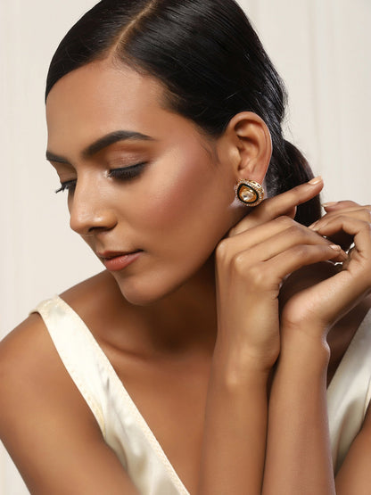 Gold-Polished Teardrop Kundan Studs Earrings - Ruby Raang