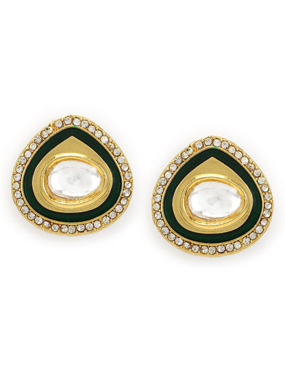 Gold-Polished Teardrop Kundan Studs Earrings - Ruby Raang