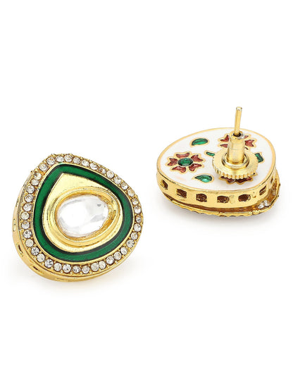 Gold-Polished Teardrop Kundan Studs Earrings - Ruby Raang