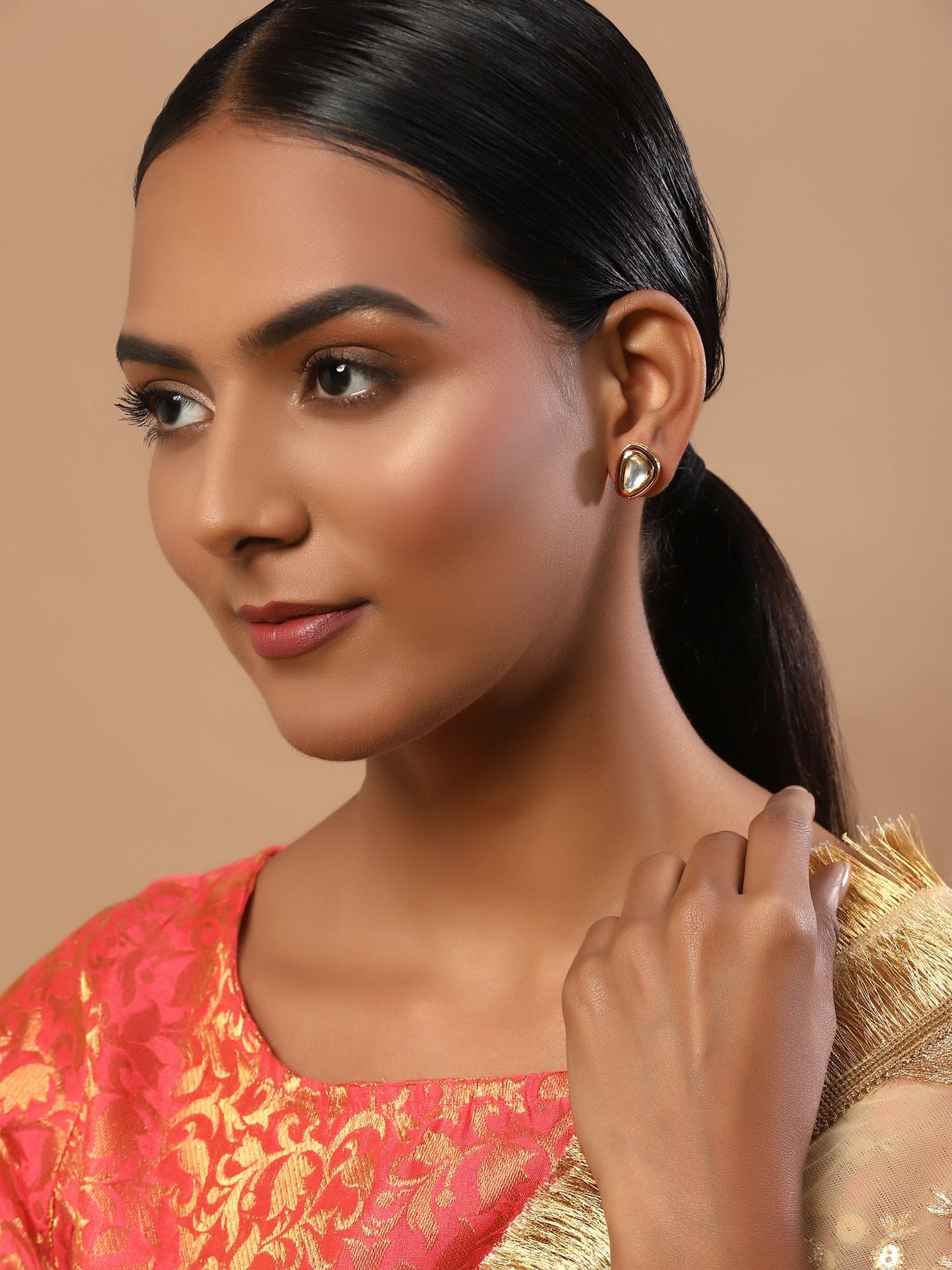 Red Circular Studs Earrings - Ruby Raang