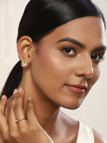 Gold-Polished Triangular Studs Earrings - Ruby Raang