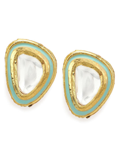 Gold-Polished Triangular Kundan Studded Studs Earrings - Ruby Raang