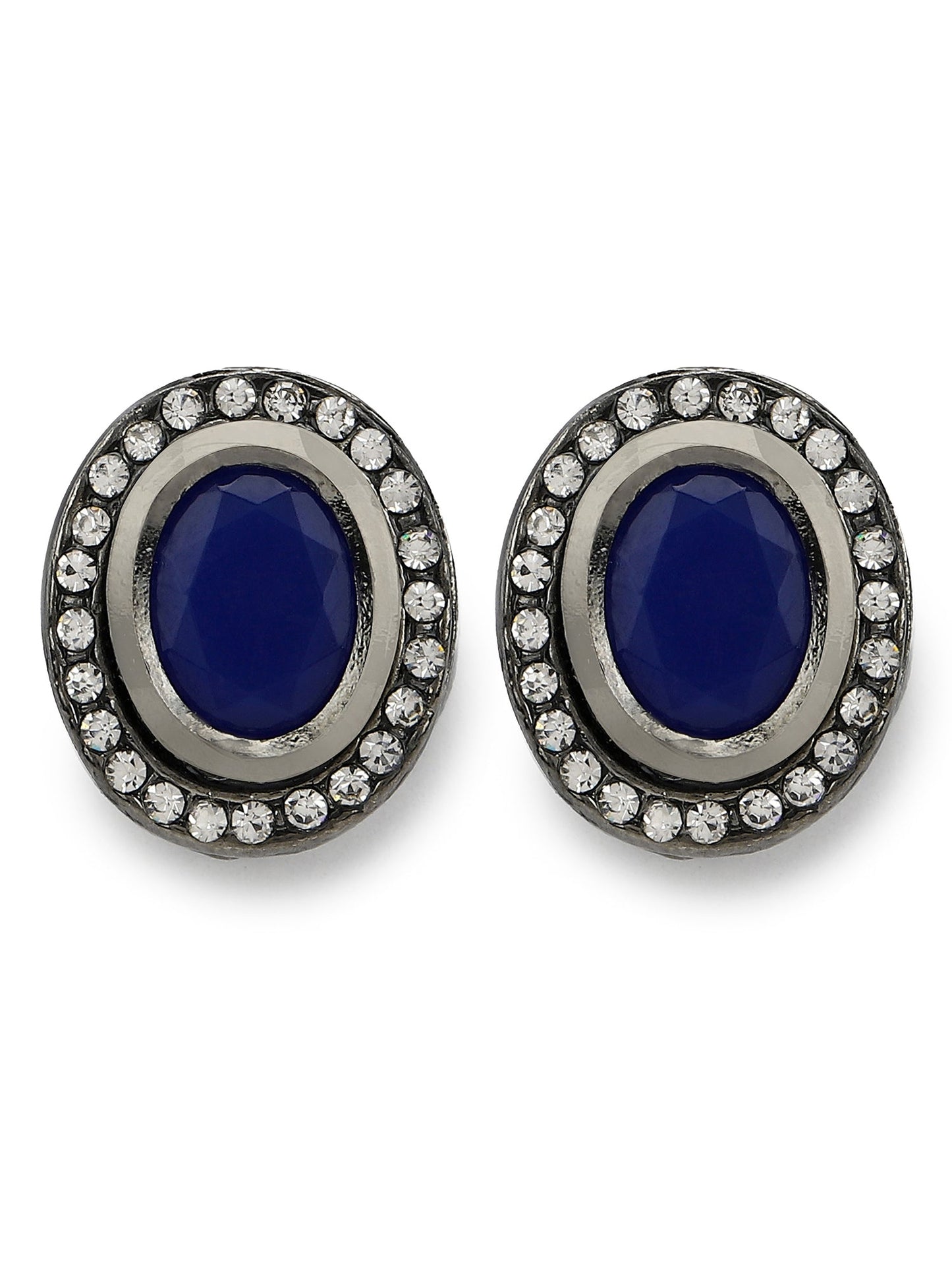 Silver-Plated Oval Kundan Studs Earrings - Ruby Raang