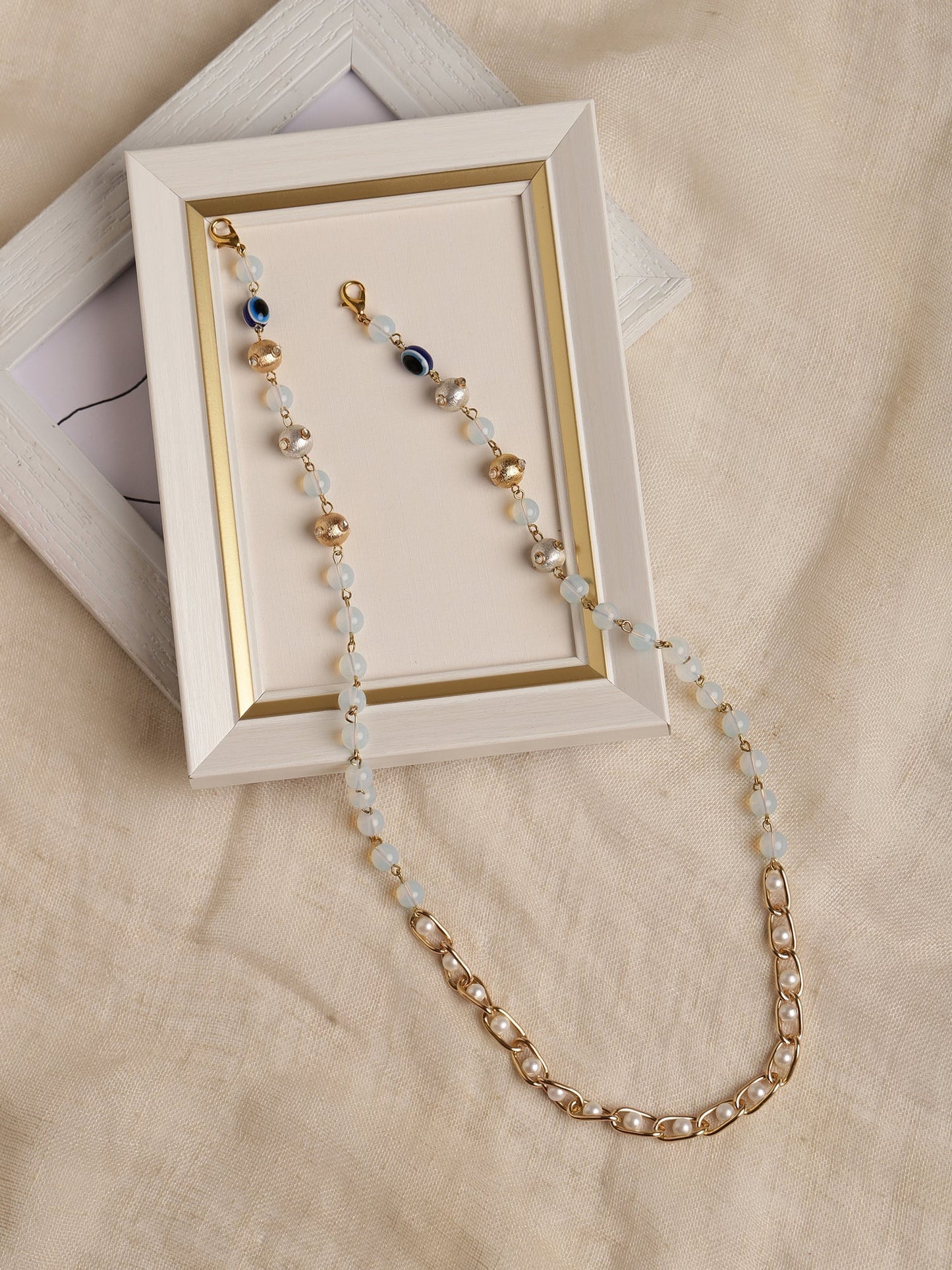 Gold-Polished Beaded Mask Chain - Ruby Raang