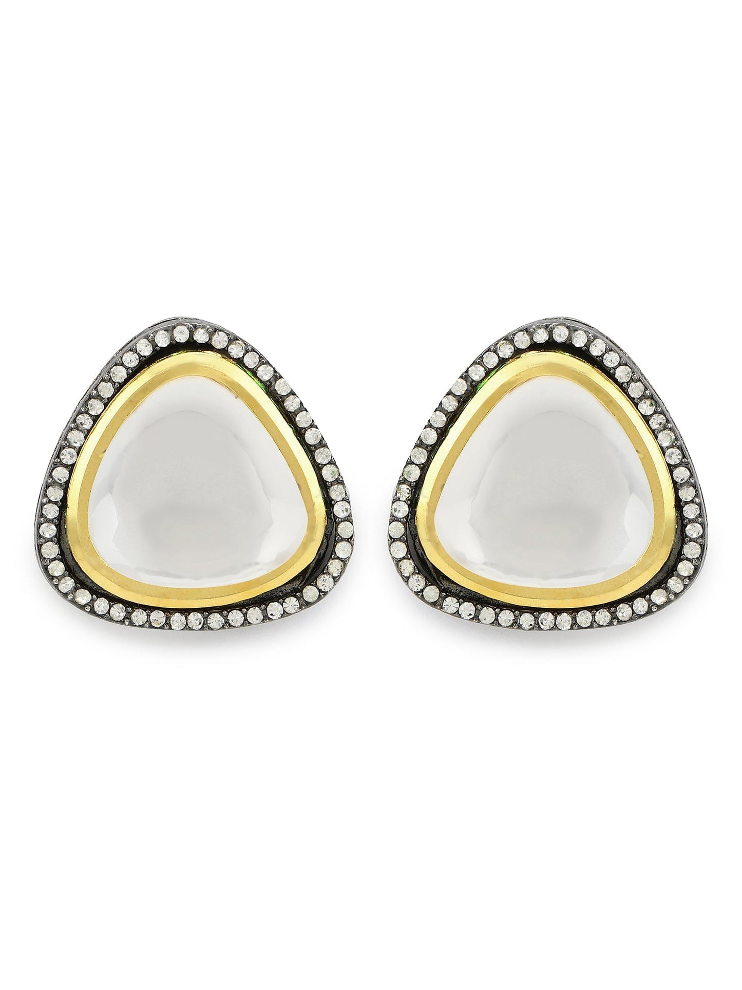 Silver-Plated Triangular Kundan Studded Studs Earrings - Ruby Raang