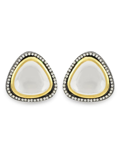 Silver-Plated Triangular Kundan Studded Studs Earrings - Ruby Raang