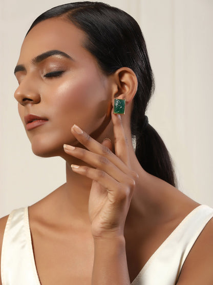 Green Square Studs Earrings - Ruby Raang