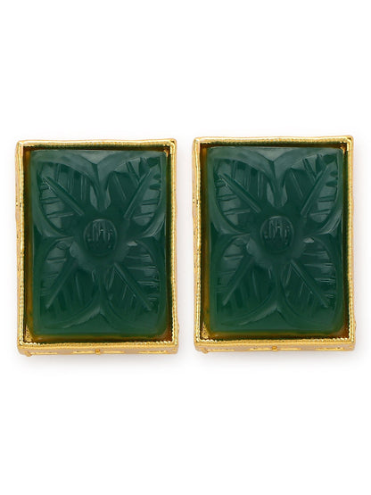 Green Square Studs Earrings - Ruby Raang