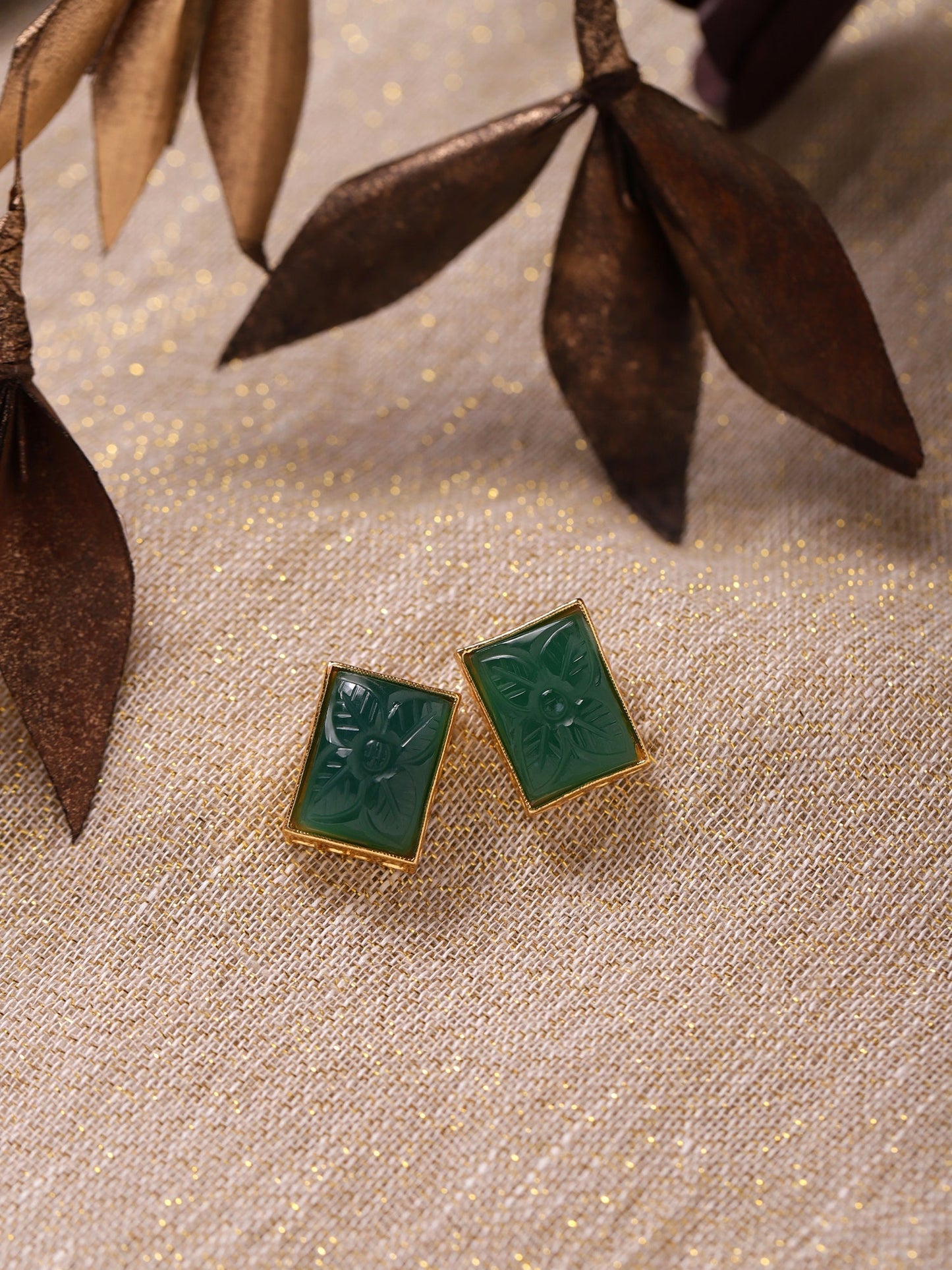Green Square Studs Earrings - Ruby Raang