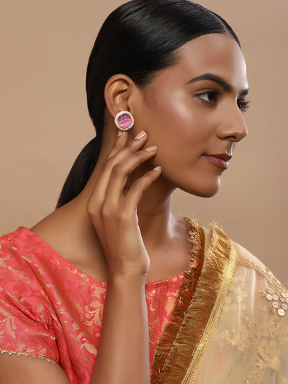 Women's Pink Circular Studs Earrings - Ruby Raang